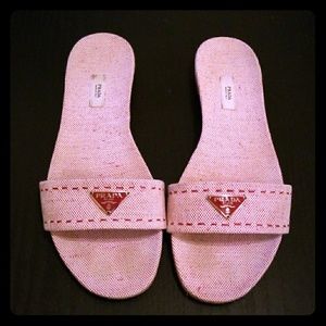 Your Prada Red Cream Canvas Twill Sandals